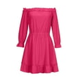 thumbnail image 5 of HAiming Womens Spring 2025 Ruffle off Shoulder Dress Casual Long Sleeve Elastic Waist Pleated A-Line Mini Dresses, 5 of 9
