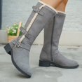 thumbnail image 5 of Women Sherpa Trim Knee High Winter Boots, Metal Buckle Side Zip Suede Tall Boots, Low Block Heel Warm Lined Long Boots Gray 7.5(40), 5 of 5