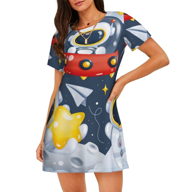 Easygdp Astronaut And Space Camisón de manga corta para mujer, informal, estampado