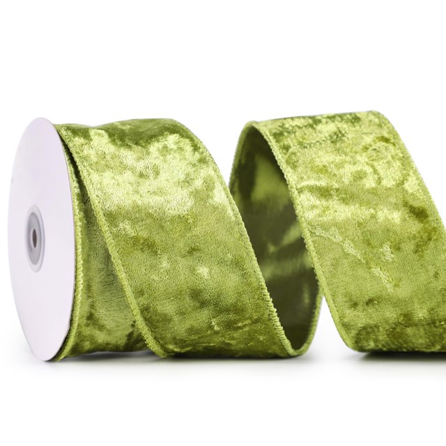 Cinta decorativa MAYREEL, 6,4 cm, terciopelo verde musgo, alambrada, 9,1 m