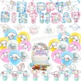 thumbnail image 5 of Cinnamoroll-decoración para fiesta de cumpleaños de niño y niña, suministros de vajilla, taza, mantel, número, globo, adorno para pastel, telón de fondo, 5 of 5