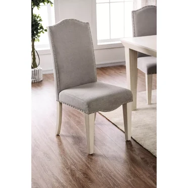 Gray Upholstered 2pc Dining Side Chairs Camel Back Design Nailhead Trim Parson Chair Dining Room Set