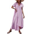 thumbnail image 2 of SAYOO , vestido suelto de manga corta para mujer, Color sólido, cuello en V, dobladillo Irregular, elegante vestido de fiesta de playa de verano, ropa de calle de vacaciones SAYOO  Casual, 2 of 9