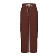 thumbnail image 3 of Mohiass Cargo Pants for Women Wide Leg Casual High Waist Baggy Elastic Drawstring Hiking Track Pants Y2K Cute Sweatpants Wine L, 3 of 5