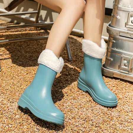 

Rain Shoes Punk Style Snow Boots Women Non Slip Detachable With Cotton Inside Rain Boots Outdoor Rubber Water Shoes