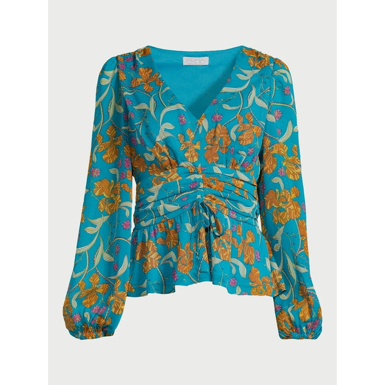 Sofia Jeans Women's Chiffon Peplum Top with Long Sleeves