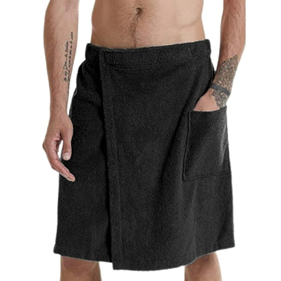 Innerwin Bath Towel Solid Color Mens Shower Wrap Sauna Magic Tape Lightweight Cover Up Black M