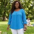 thumbnail image 3 of Agnes Orinda Women's Plus Size St. Patrick's Day Tops Long Sleeve Crochet Panel Hollow Out Pleated Casual Tunics Blouse 1X Sky Blue, 3 of 6