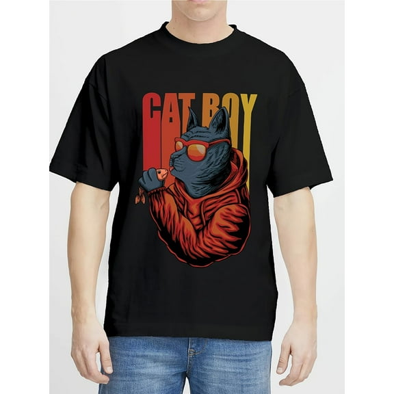 Funny Graphic Tee,Tops Has Cartoon Cat Graphic,Casual Round Neck Regular Fit T-shirts, Size(S-5XL)
