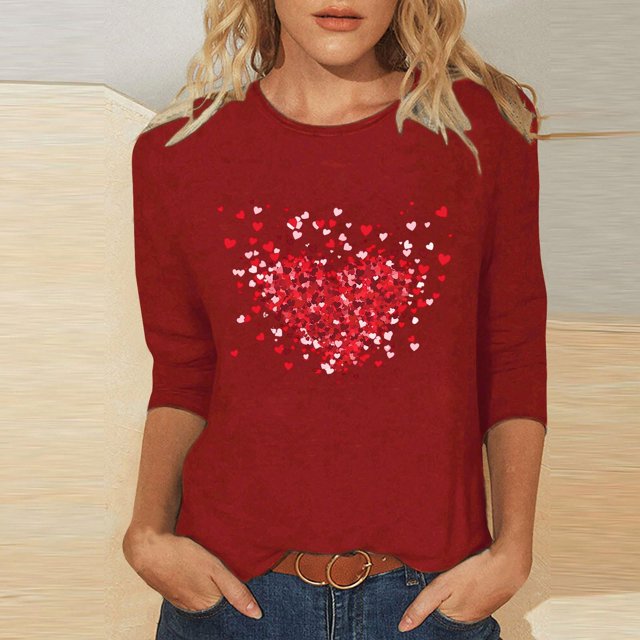 CFLVAEK Shirts T - de la Saint-Valentin pour Femmes, Jolis T-Shirts Graphiques avec Cœur, Grande Taille, Col Rond, T-Shirts Confortables à Manches Courtes, Hauts de Fête 2025 TG