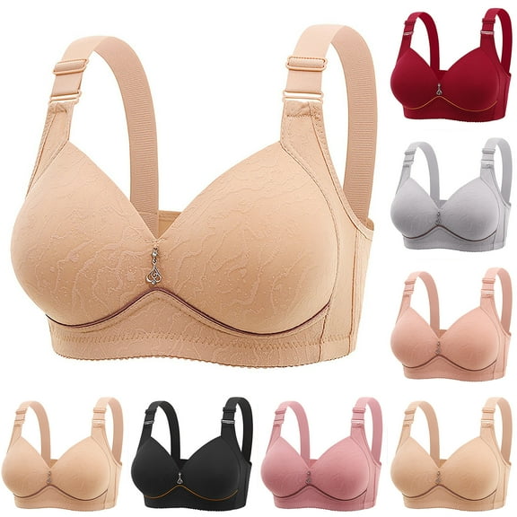 Hrsba Womens Plus Size Bra,Woman's Embroidered Glossy Comfortable Breathable Bra Underwear No Rims,Womens Casual Summer Bra,Womens Bra