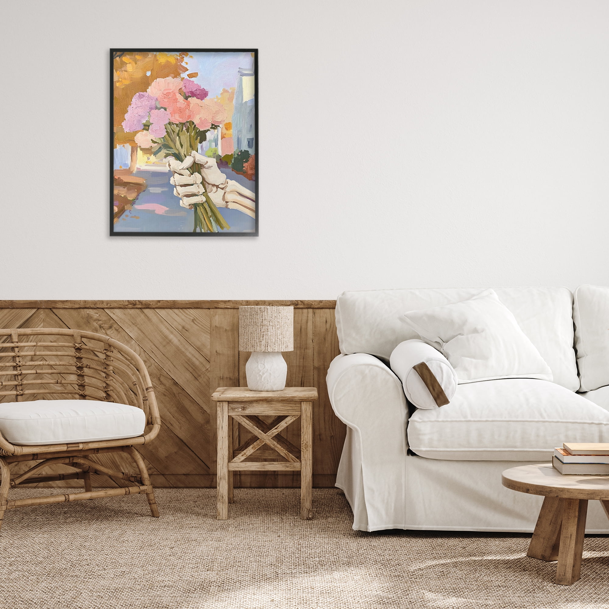 Stupell Industries Skeleton Hand Holding Flowers Black Framed Giclee Art, design by The Prints Vibe