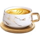 thumbnail image 1 of Tazas de capuchino con platillo, tazas de espresso de 300 ml de porcelana para té, café y capuchino, tazas de café con disco de madera - blanco, 1 of 4