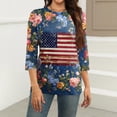 thumbnail image 3 of Women's Independence Day 3/4 Sleeve Sweaters, Casual Flag Printed T-shirt, Plus Sized Spring Round-neck Loose Fit Tops for Womens, 3 of 5