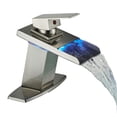thumbnail image 4 of HLONK LED Bathroom Sink Faucet Waterfall Open Glass Spout Bathroom Faucets Single Handle 3 Colors Changing RV Vanity Faucets for Sinks 1 Hole with Pop Up Drain and Water Supply Hoses  Mat, 4 of 11