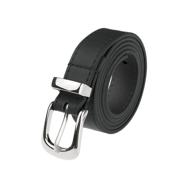 CINTURÓN DE CUERO SINTÉTICO INSPIRADO CHIC para Mujeres con Hebilla de Oro/Plata, Cinturones de Cintura Casual de 0.9" de Ancho para Jeans, Pantalones y Vestidos 42.1x0.9" (LxA) Hebilla Plateada-Negra