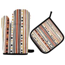 Yayeee Oven Mitts and Pot Holder Set of 2 Heat Resistant Kitchen Gloves Baking Hot Pad, Brown Abstract Dots