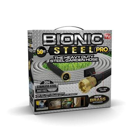 Bionic Steel PRO Garden Hose - 304 Stainless Steel Metal 50 Foot Garden Hose – Heavy Duty Lightweight, Kink-Free, and Stronger Than Ever with Brass Fittings and On/Off Valve – 2019