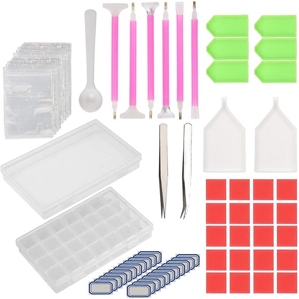134 piezas de herramientas de bordado de diamantes, kit de accesorios de pintura de diamantes con caja de almacenamiento de diamantes, puntada rápida de pluma, pegamento, placa de diamante y etiqueta Afortunado Sencillez