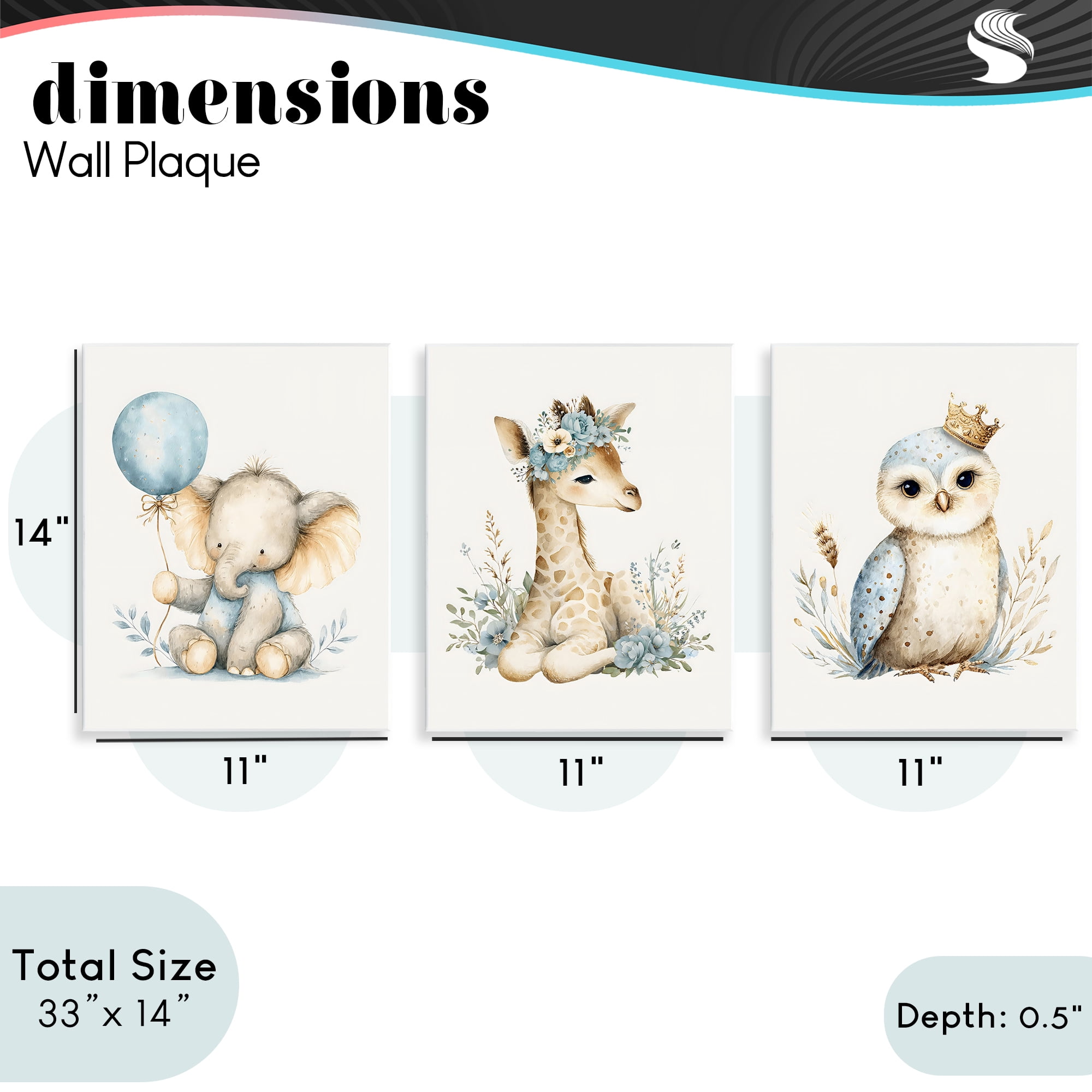 Stupell Industries Watercolor Nursery Animals 3 Piece Wall Plaque Art Set, design by LSR Design Studio