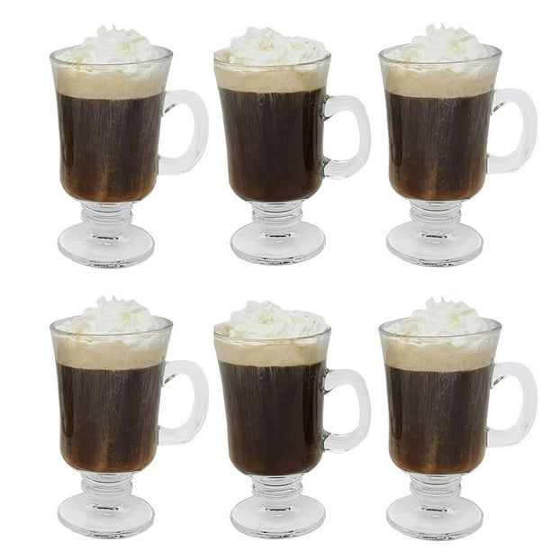 Irish Coffee Glass Coffee Mugs Footed Regal Shape 8 oz. Set of 6 Thick Wall Glass Cappuccinos