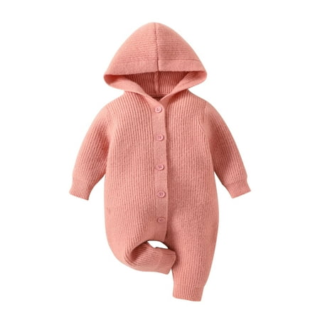

Transer Savings Clearance 2023 Baby Girls Knitting Jumpsuit New Born Baby Button Down Winter Sweater Toddler Lined Onesie Pajamas Warm Hooded Romper Pram for Infant