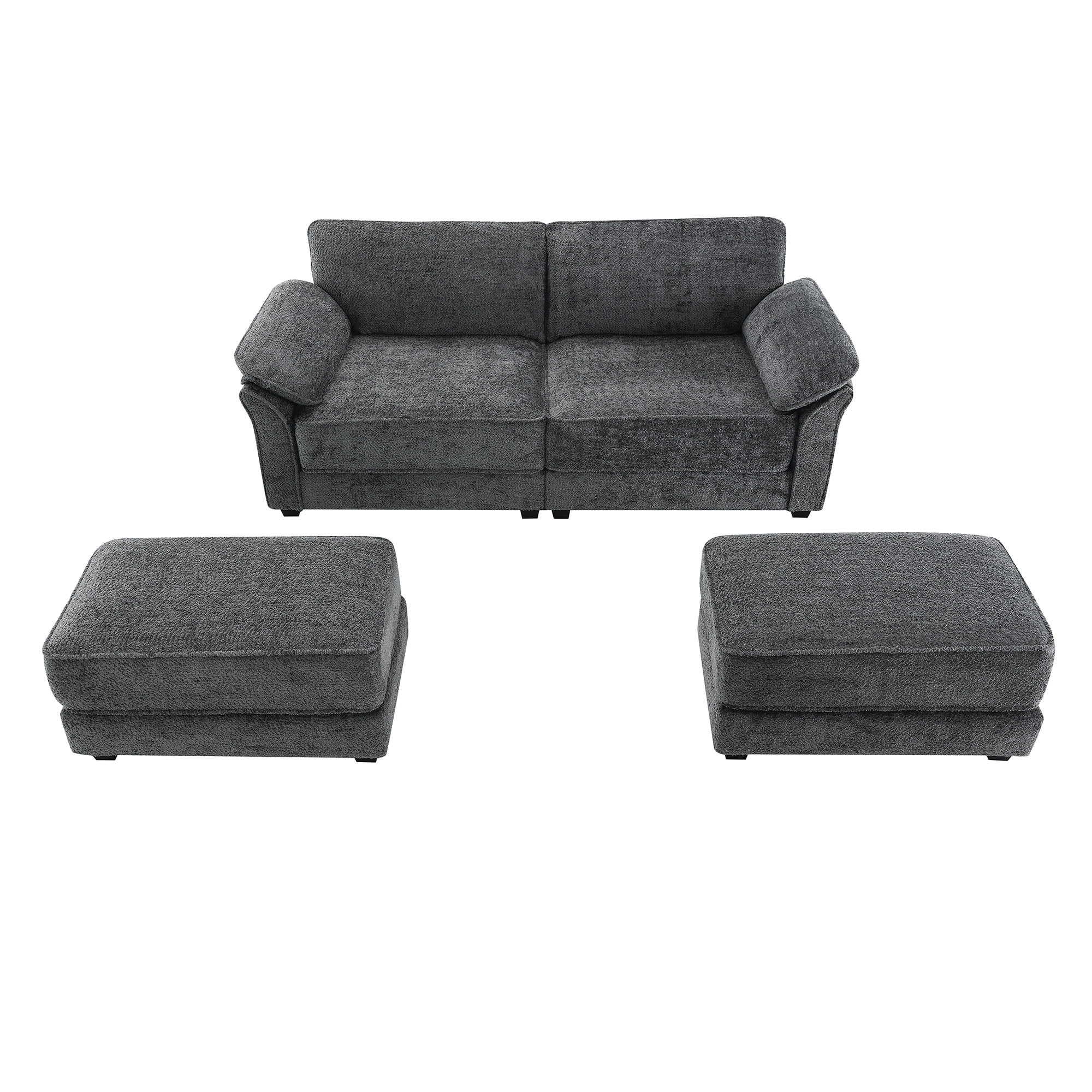 MAYEERTY Modular Convertible Sectional Sofa Bed - 4-Seat Upholstered Sleeper Corner Couch, Deep-Seat Loveseat with Ottoman for Living Room/Office, 2 Colors