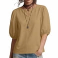 thumbnail image 2 of TARIENDY Summer Casual Shirts for Women Puff Sleeve Notch Neck T Shirt Loose Fit Solid Color Going Out Tops Trendy Outfits Khaki M, 2 of 6