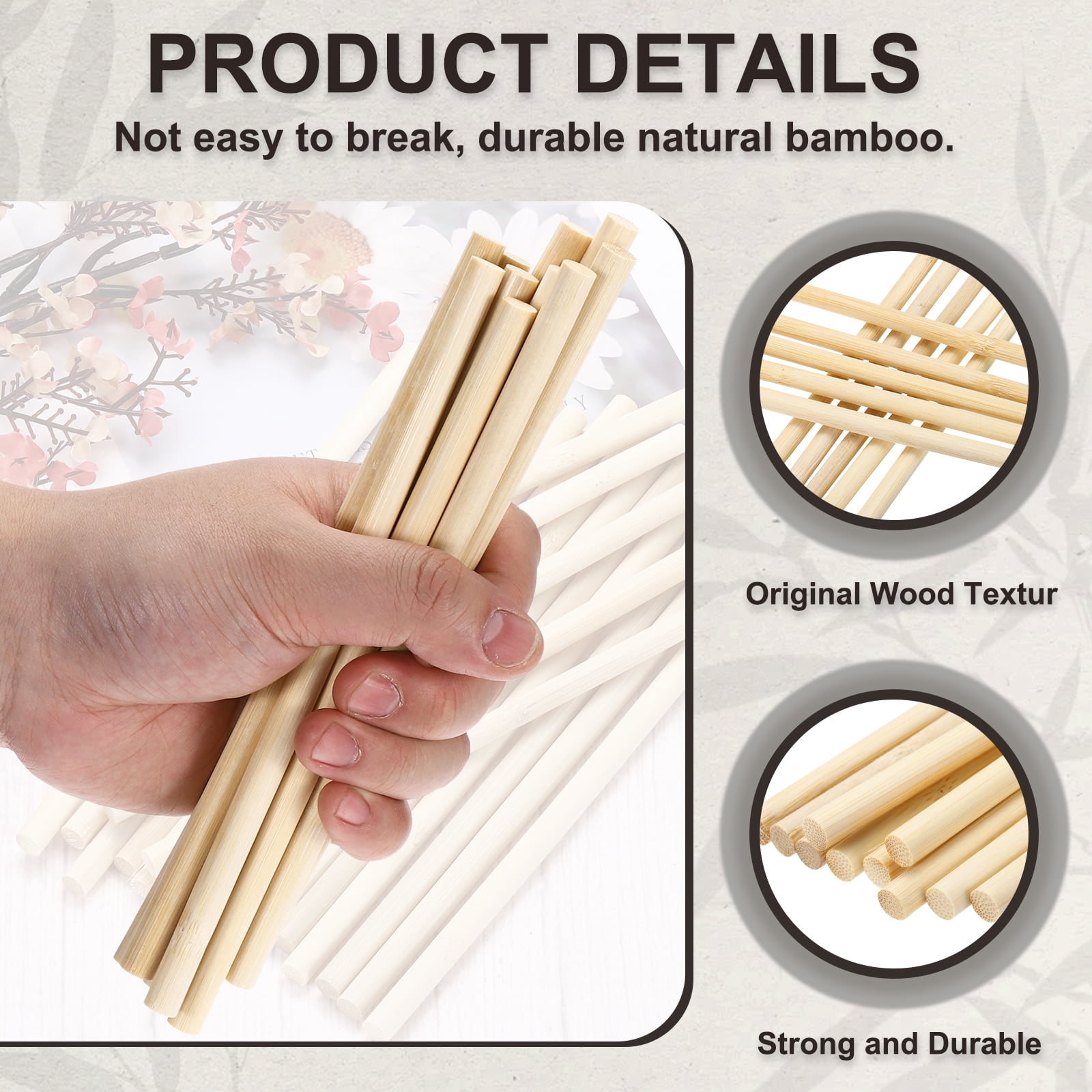 Uxcell Wooden Dowel Rods, Round Unfinished Wood Sticks, Precut Natural Bamboo Stick for DIY Crafting, Hardwood Craft Dowel Rods, Cake Dowels, Natural Color 7/20 x 8 Inch