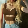 thumbnail image 2 of Camiseta sin mangas corta con cuello en U para mujer, chaleco sin mangas de verano ajustado, ajustado, de Color puro, 2 of 6