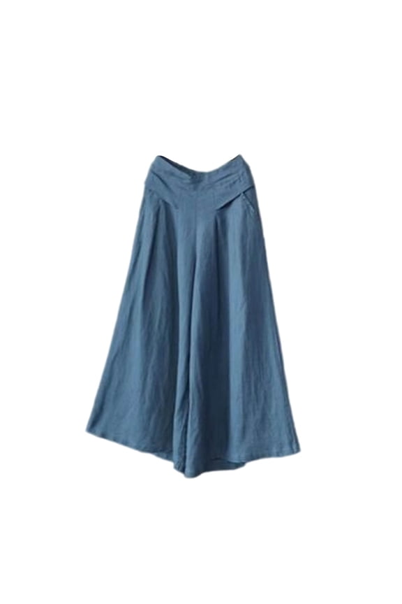 Women's High Waist Cotton Blend Culottes Wide Leg Casual Pants with Pockets Breathable Summer Fashion Womens Pant