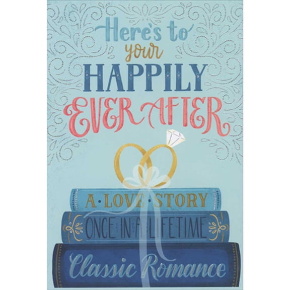 Pictura Your Happily Ever After: Wedding Rings on Romantic Books Congratulations Wedding Card