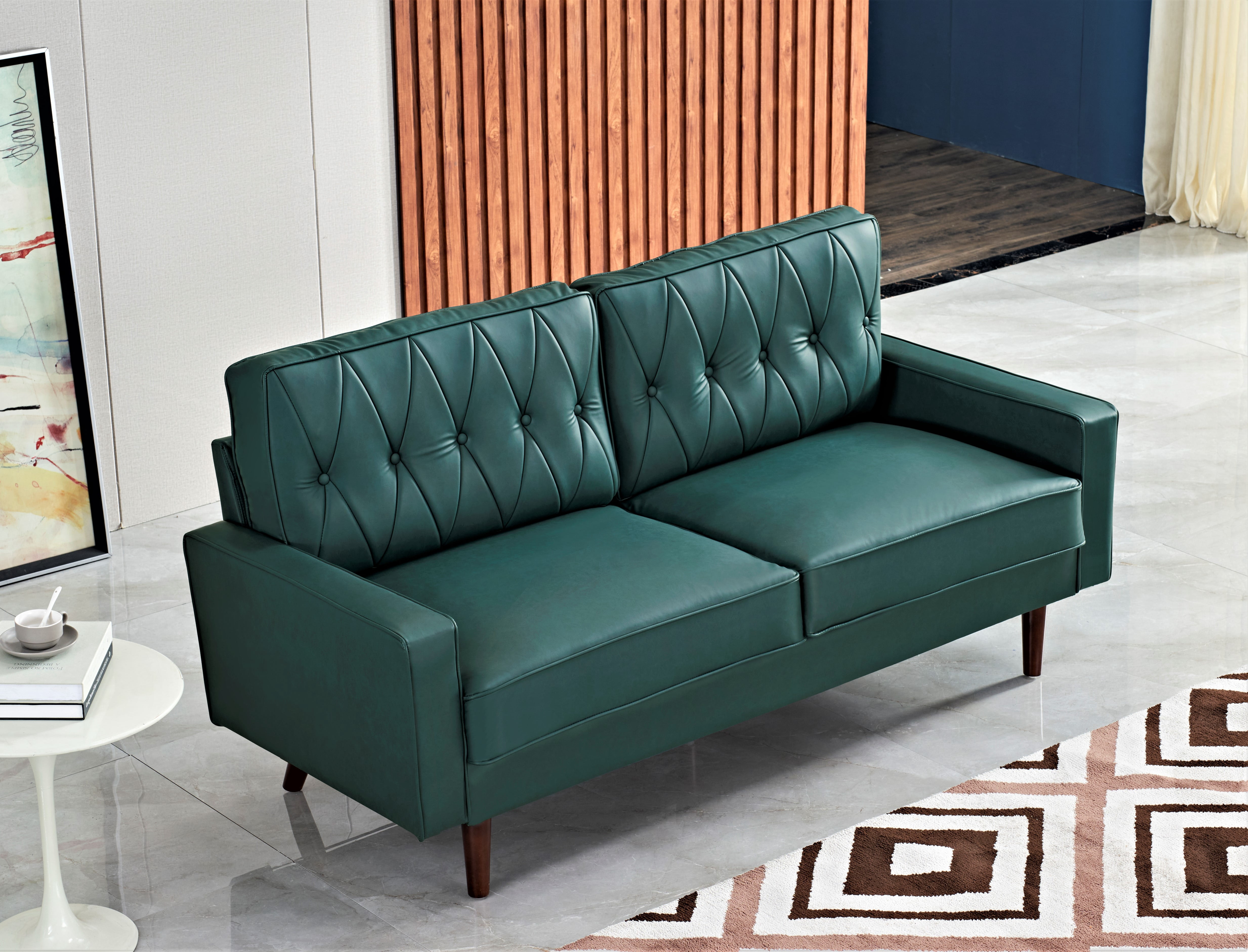 Uspridefurniture Acire 69.3" Faux Leather Cushion Back Sofa, Blue-Green