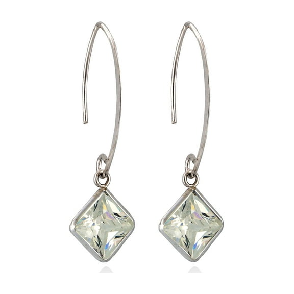 CZ Rhodium over Sterling Silver Square Bezel Set 1-1/2" Drop Earrings