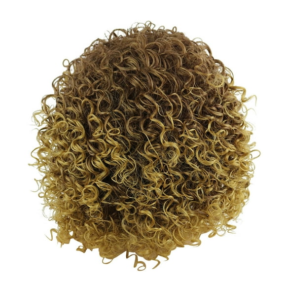 Women Short Curly Wigs Brown Blonde Mixed Synthetic Wigs African American Cosplay Wig Daily Replacement Wig