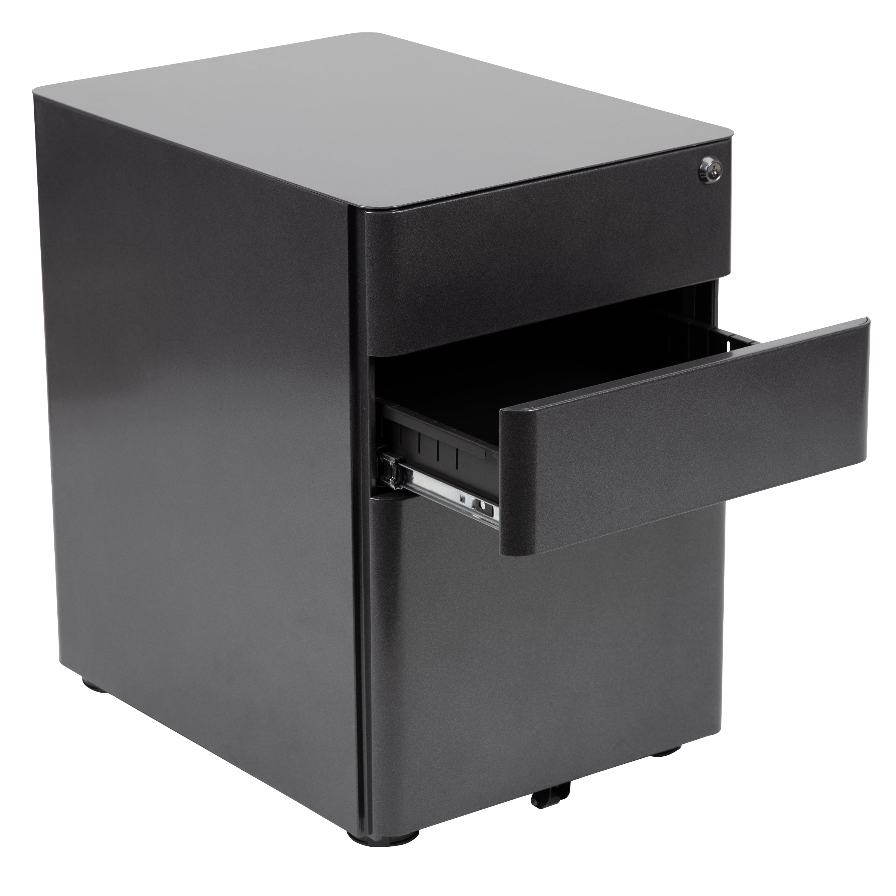 Flash Furniture Warner Modern 3-Drawer Mobile Locking Filing Cabinet with Anti-Tilt Mechanism and Hanging Drawer for Legal & Letter Files, Black
