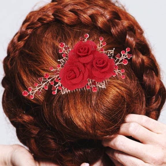 LOLIPPYY Red Rose Hair Clips 2-Pack Vintage Bridal Flower Hair Combs Decorative Accessories for Women and Girls