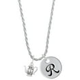thumbnail image 1 of Delight Jewelry Silvertone Tea Pot Silvertone Script Initial Disc - R - Charm Necklace, 20"+3", 1 of 4