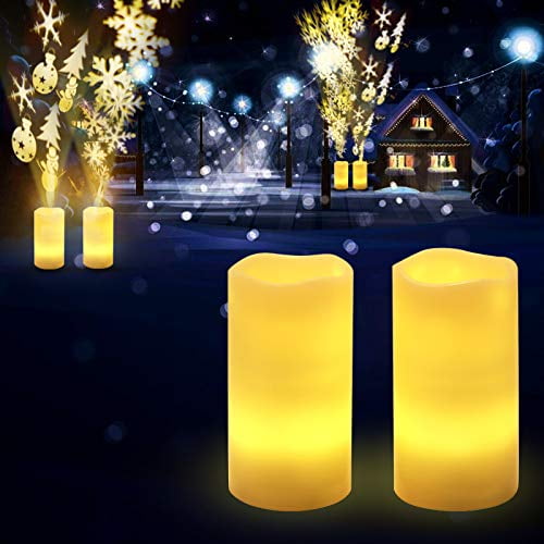 LED Flameless Candles Projector Light Flickering Xmas Decor Lamp Remote Control 