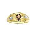 thumbnail image 1 of RYLOS Men's Rings Yellow Gold Plated Silver Rings Classic Designer Style 8X6MM Gemstone & Diamond Ring Smoky Quartz June Birthstone Rings For Men Size 8, 1 of 7