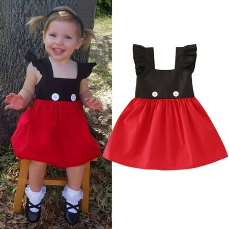 

PEASKJP Girls Formal Dresses Toddler Girls Short Sleeve Floral Prints Boho Ruffles Princess Casual Dress Strappy Swing Casual Dresses for Girls Red 6-12 Months