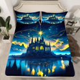 thumbnail image 2 of Homewish Fantasy Art Halloween Castle Bed Sheets,Lake Mountain Print Full Size Sheets,4pcs,1 Flat Sheet,1 Fitted Sheet and 2 Pillowcases, 2 of 6