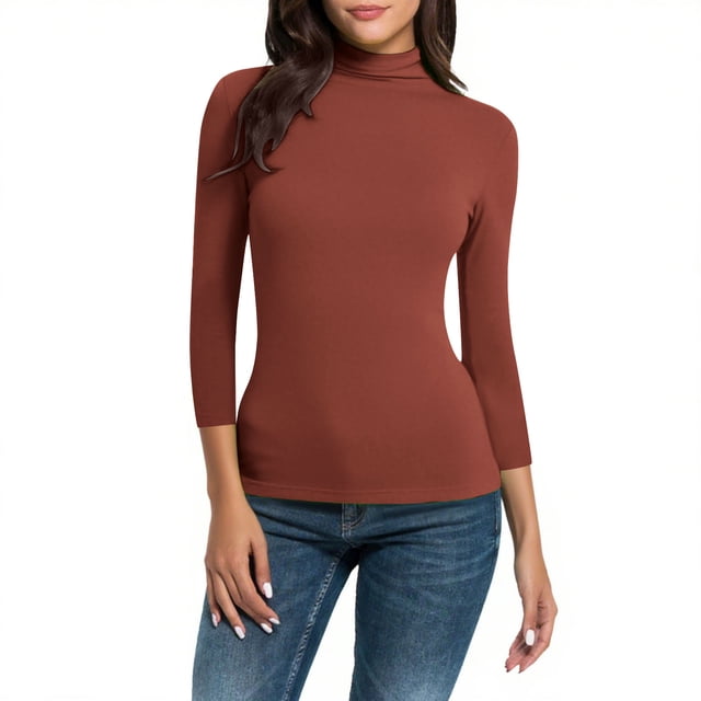 Daiosportswear Chandail Léger à Col Roulé à Manches Longues Premium pour Femmes Rouge P(S)