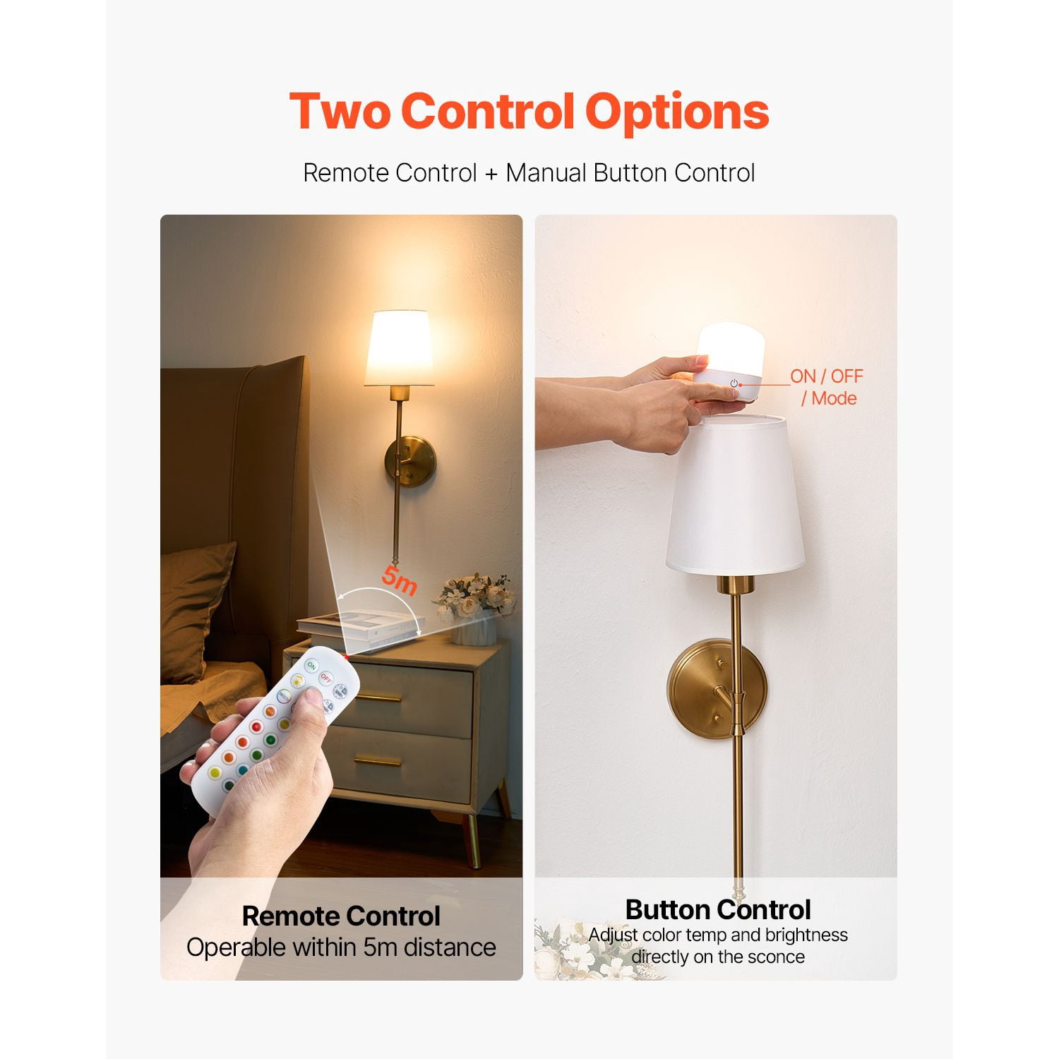 Rechargeable Wall Sconce Set of 2 4000mAh 12 RGB Colors 471 Lumens for Bedroom Living Room