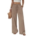 thumbnail image 2 of Dwellite Wide Leg Pants for Women Flowy Palazzo Drawstring Elastic Waist Trousers with Pockets Summer Beach Vacation Light Brown 2XL, 2 of 4