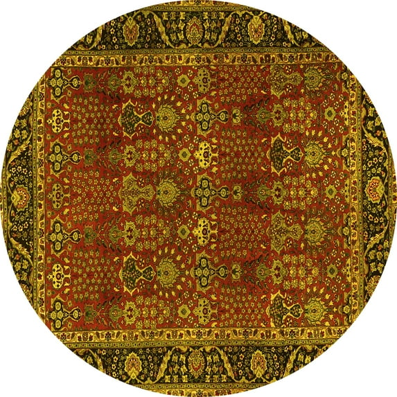Ahgly Company Machine Washable Indoor Round Persian Yellow Traditional Area Rugs, 4' Round