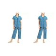 thumbnail image 1 of Charter Club Short Sleeve Top and Cropped Pant Cotton Pajama Set, Navy, X-Small, 1 of 1