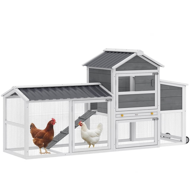 PawHut Chicken Coop with Wheels, 80" L Mobile Hen House with Run