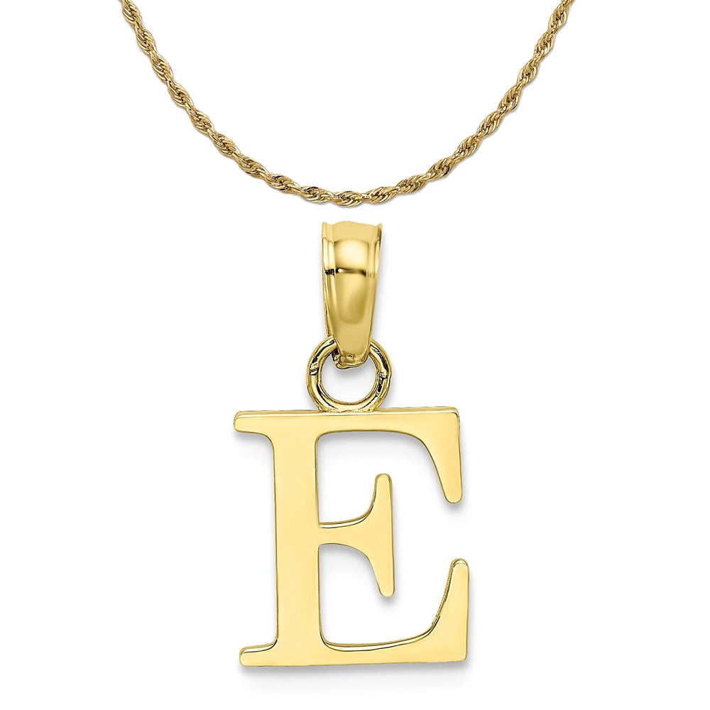 10K Gold Polished E Block Initial Charm Pendant 