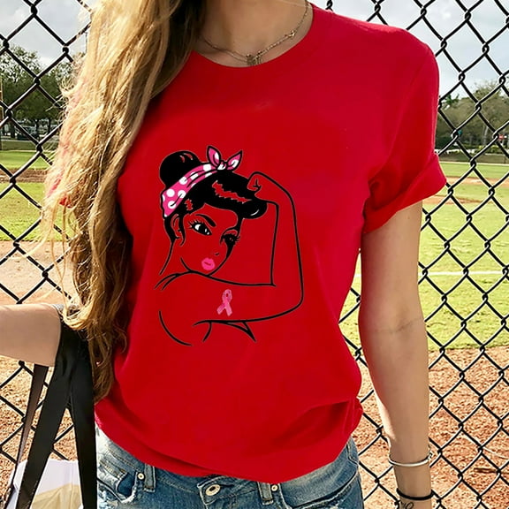 Teissuly Women's Fashion Casual Round Neck Printed Short Sleeved T-shirt Top